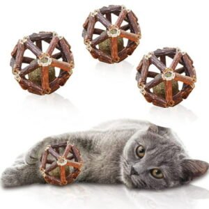 Ugerlov Cat Catnip Ball Toy Silvervine Stick for Cats Chew, Cat Chew Toys for Cleaning Teeth, Relaxing, Improving Digestion, Pure Nature Cat Catnip Toys 3 Packs Small
