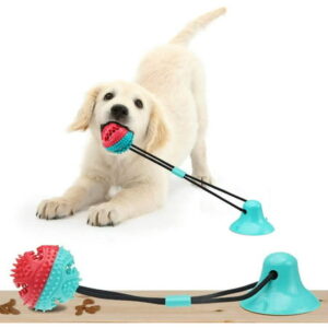 Dog Chew Suction Cup Tug of War Toy Multifunction Interactive Pet Aggressive Chewers Rope Puzzle Toothbrush Molar Bite Squeaky Toys Ball with Teeth Cleaning for Small Large Dogs