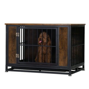 Pefilos 35″ Heavy-Duty Dog Cage, Dog Crate Furniture, Dog House Nightstand, Modern Kennel for Dogs Indoor, Brown