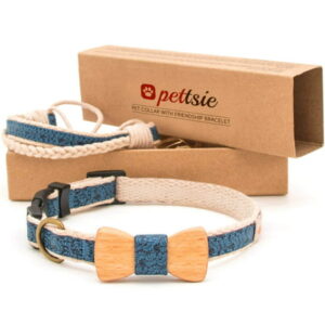 Pettsie Blue Matching Dog Collar Bow Tie and Owner Friendship Bracelet in Earth-Friendly Gift Box