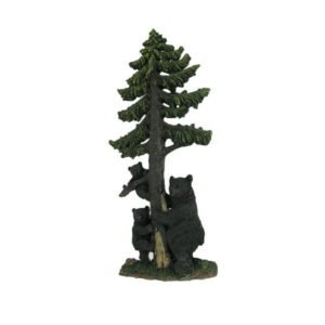 De Leon Collections Black Bear Family Climbing Spruce Tree Hand Painted Wall Sculpture 16 inch