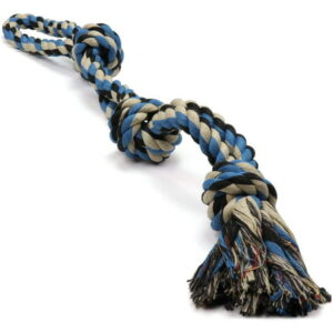 Pacific Pups Products Interactive Dog Toys, Blue, Tough Twisted Rope Toy with 3 Knots