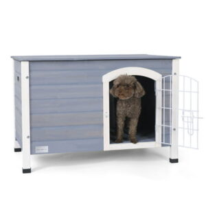 Petsfit Indoor Dog House Ventilate Wood Cat Houses with Elevated Floor&Anti-Slip Bottom Gray