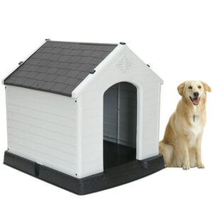 ZENY Large Dog House Indoor Outdoor Plastic Pet House Waterproof Kennel, Gray Top