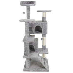 ZENSTYLE 53″ Cat Tree Scratching Post Condo Tower Pet Kitty Playhouse Activity W/ Cave & Ladders Indoor Have Fun – Light Gray