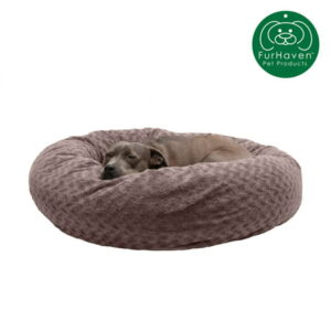 FurHaven Pet Products | Plush Curly Fur Donut Pet Bed for Dogs & Cats – Cocoa Dust, Large