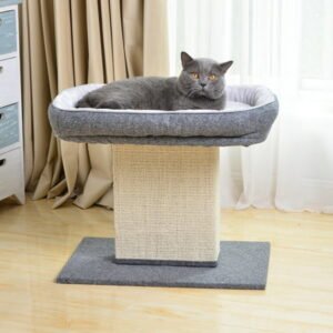 Catry 19″ Gray Cat Tree with Large Perch Cat Bed Cat Tower for Large Cat Climbing Cat Furniture with Free Cat Teaser