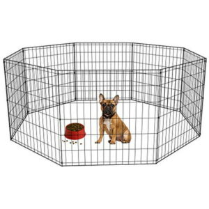 Bestpet Playpen Dog Fence, Exercise Pen Metal Wire Portable Crate Kennel Cage for Small Pet (Dog, Cat, Rabbit) Black, 24 Inches