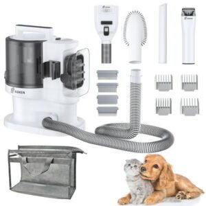 TTLIFE Pet Grooming Kit & Vacuum Suction, Low Noise Dog Clippers with 11 Proven Grooming Tools and Storage U52