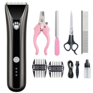 SOONHUA Dog Grooming Kit, Dog Clippers for Thick Coats, Low Noise Rechargeable Cordless Pet Hair Trimmer, Black