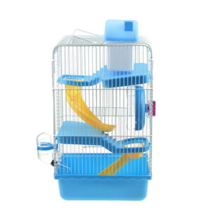 Bestonzon 21x27x45cm Luxury Three Layer Hamster Cage Pet House Portable Small Pets House Hamster House (Blue)