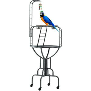 Large Elegant and Durable Wrought Iron Parrot Bird Play Rolling Stand Perch Gym Ground with Metal Ladder Toy Hook