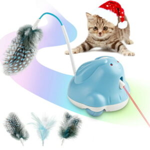 Automatic Cat Toys for Indoor Cats Replace Feather,Rechargeable Kitten Toys for Carpet,Robotic Cat Feather Toys with Laser,Motorized Pet Electric Toys, Remote Cat Toy Exercise(Blue)