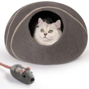 MEWOOFUN Cat Cave Bed -Handmade Wool Cat Bed Cave,Eco-Friendly Cat Bed Cat House,Felt Cat Caves for Indoor Cats and Kittens (Grey)