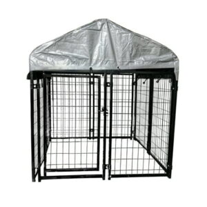 ALEKO DK4X4X4RF Expandable Heavy Duty Dog Kennel and Playpen Kit with Roof and Rain Cover – 4 x 4 x 4.5 Feet – Black