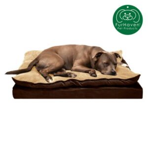 FurHaven Pet Products | Orthopedic Mink Faux Fur & Suede Pillow-Top Pet Bed for Dogs & Cats – French Roast, Large