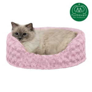 FurHaven Pet Dog Bed | Oval Ultra Plush Pet Bed for Dogs & Cats, Strawberry, Small