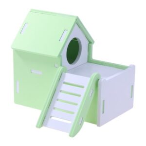 Wooden Hamster Double-Deck Ladder Villa Small Pet Animal Sleeping Hiding House (Green)