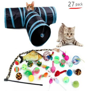 FunChaos Cat Toys 27 Packs with Cat Tunnels for Indoor Cats, Kitten Toys Assortments, Kitty Toys Kit, Interactive Cat Feather Teaser Toy, Cat Toys Ball and Cat Spring Toys, Mouse Cat Toys