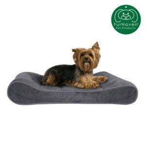 FurHaven Pet Dog Bed | Orthopedic Microvelvet Luxe Lounger Pet Bed for Dogs & Cats, Gray, Medium