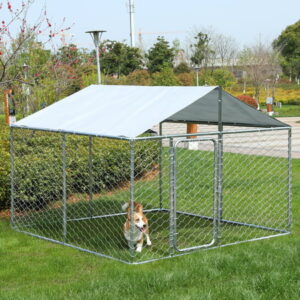 LVUYOYO Outdoor Dog Houses Dog Kennel with Water Resistant Cover Heavy Duty Dog Cage Pet Resort Steel Fence with Mesh Sidewalls Secure Lock