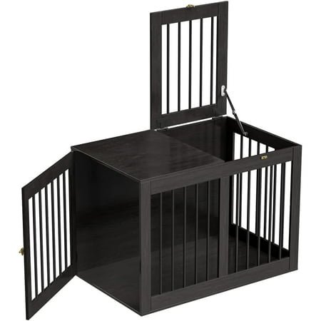 Black Medium Dog Crate, 32″L Wood Dog Crate Furniture, Pet Kenne with 2 Doors