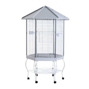Pawhut Portable Metal Covered Canopy Aviary Flight Bird Cage With Storage, 44″