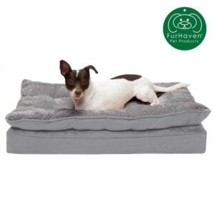 FurHaven Pet Products Orthopedic Mink Faux Fur & Suede Pillow-Top Pet Bed for Dogs & Cats, Titanium Gray, Medium