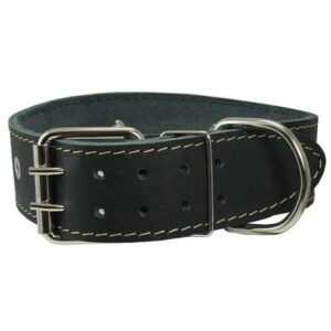 Black Genuine Leather Studded Dog Collar, 1.75″ Wide. Fits 18.5″-22″ Neck. For Large Breeds Boxer, Bulldog, Pitbull.