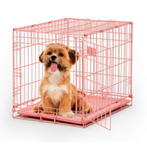 Newly Enhanced MidWest iCrate Folding Metal Dog Crate, Divider Panel, Floor Protecting feet, Leak-Proof Dog Pan , 24L x 18W x 19H, Pink (Small)