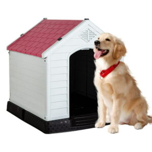 Large Dog House Plastic Dog Kennel Indoor Outdoor for Large Dogs, 39 inch All Weather Doghouse Puppy Shelter with Air Vents and Elevated Floor Ventilate