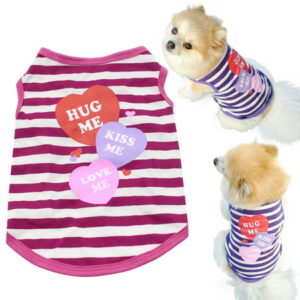 Shulemin Pet Dog Summer T-Shirt Small Puppy Clothes Stripes Heart Vest Apparel XS-L,Pink