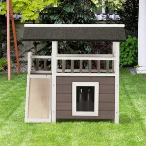 Pefilos Outdoor Weather-Resistant Cat Condo Pet House with Steps Balcony Puppy Stairs