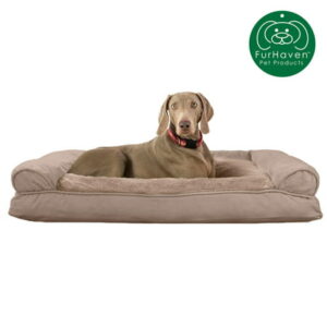 FurHaven Pet Products | Plush & Suede Pillow Sofa Pet Bed for Dogs & Cats, Almondine, Jumbo