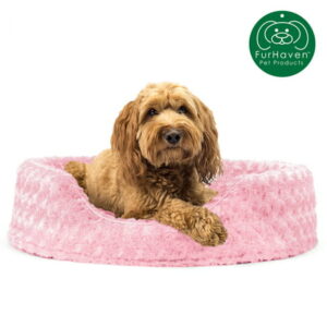 FurHaven Pet Products | Oval Ultra Plush Pet Bed for Dogs & Cats – Strawberry, Large