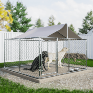 LZBEITEM 7.5 x 7.5ft Large Outdoor Dog Run Kennel, Heavy Duty Dog Cage Galvanized Steel Dog Fence Dog Enclosure Playpen with Waterproof Cover