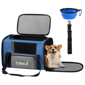 Cshidworld Cat Carrier Pet Carrier for Small Dogs Medium Cats Puppies up to 20lbs, Collapsible Soft Sided Cat Travel Carriers with a Bowl, Airline Approved, Blue