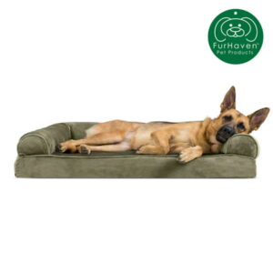 FurHaven Pet Products | Memory Foam Faux Fur & Velvet Sofa Pet Bed for Dogs & Cats – Dark Sage, Jumbo