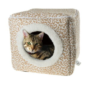 Cat House – Indoor Bed with Removable Foam Cushion – Cat Cave for Puppies, Rabbits, Guinea Pigs, and Other Small Animals by PETMAKER (Animal Print)