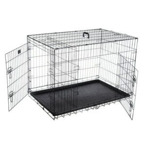 Dog Kennel – 42-inch Dog Crate with Doors for Front and Side Access – Collapsible Dog Crate with Divider Wall Panel for Large Dogs by Petmaker (Black)