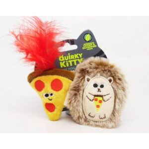 Quirky Kitty Pizza & Hedge Hog Catnip & Silvervine Inside Cat Toy – Brown – 2pk