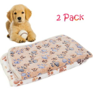 LUXMO 2 Pack Pet Blanket for Dog Cat Puppy 29 x 21 Inches Cute Paw Print Pattern Puppy Kitten Bed Warm Sleep Mat for Indoors Outdoors