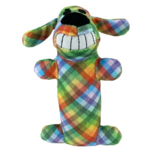 Multipet Smiling Loofa Plush Dog Toy, 6″, Plaid Print