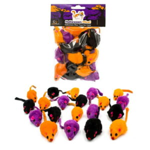 AXEL PETS 20 Halloween Colorful Furry Mice Cat Toys with Catnip and Rattle Sound Interactive Catch Play Mouse Toy for Cat, Pack of 20 Mice