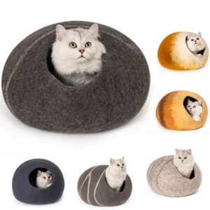 MEWOOFUN Cat Cave Bed -Handmade Wool Cat Bed Cave,Eco-Friendly Cat Bed Cat House,Felt Cat Caves for Indoor Cats and Kittens (Black)