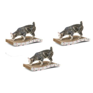 AnimalPlanet Cat Scratcher Boards 2 in 1 Cat Scratching Post and “S-Curve” Lounger, Animal Print Design (3 Pack ) with Catnip