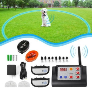 Wireless Electric Dog Fence, Pet Containment System W/ 2 Rechargeable Training Collars, Adjustable TPU Strap Collars for Two Dog Training