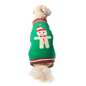 Vibrant Life Holiday Dog Clothes Green Gingerbread Man Sweater, Large