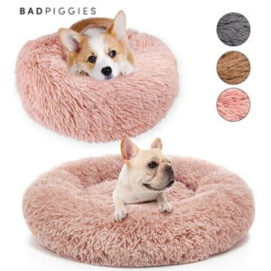 BadPiggies Pet Dog Cat Bed Kennels Warm Sleeping Cushion Plush Donut Faux Fur Round Nest (Pink, 32*32inches)