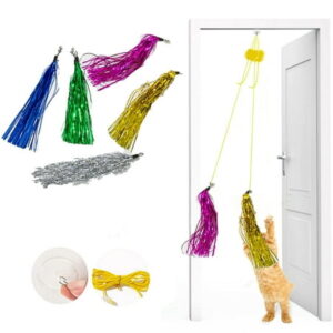 Feelers Cat Feather Toys, Interactive Cat Toys for Indoor Cats, Hanging Cat Toy Door Bouncing Cat Teaser Toys Elastic Rope Natural Feathers Kitten Toys